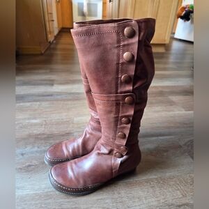 Miz Mooz Bobbie Knee High Leather Upper Brandy Tan Brown Victorian Inspired